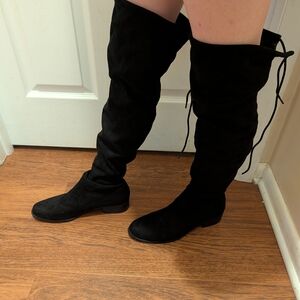 Charles By Charles David Black Over-the-Knee Suede Boots with Back Tie